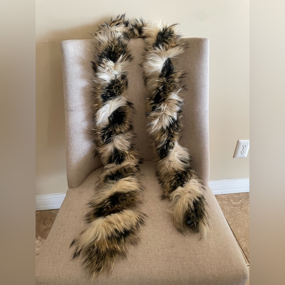 Black and Cream Real Fur Scarf